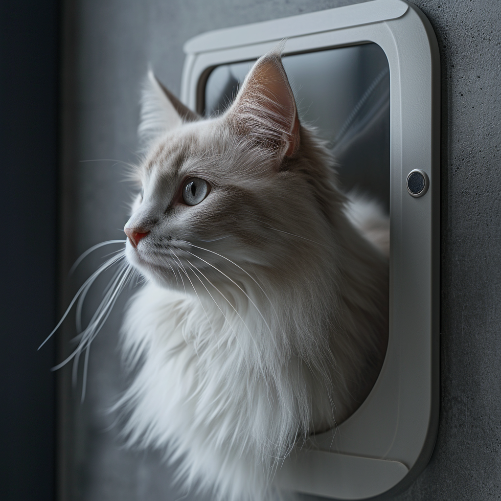 chat blanc dans une chatière