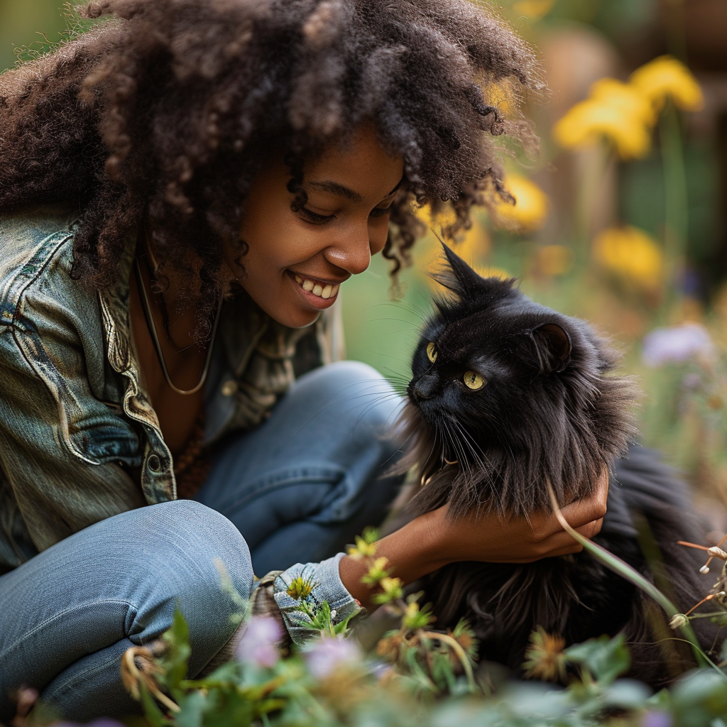 jeune fille avec chat noir